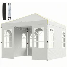 9.6 x 9.6 ft Pop Up Canopy Tent with Sidewalls, One Push Setup, UPF50+ Portable Instant Canopy Shelter, White