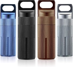 4 Pcs Portable Keychain Pill Holder Pill Organizer Travel Waterproof Match Container Aluminum Airtight Keychain Container Travel Size Storage Sup (Color: Rustic)